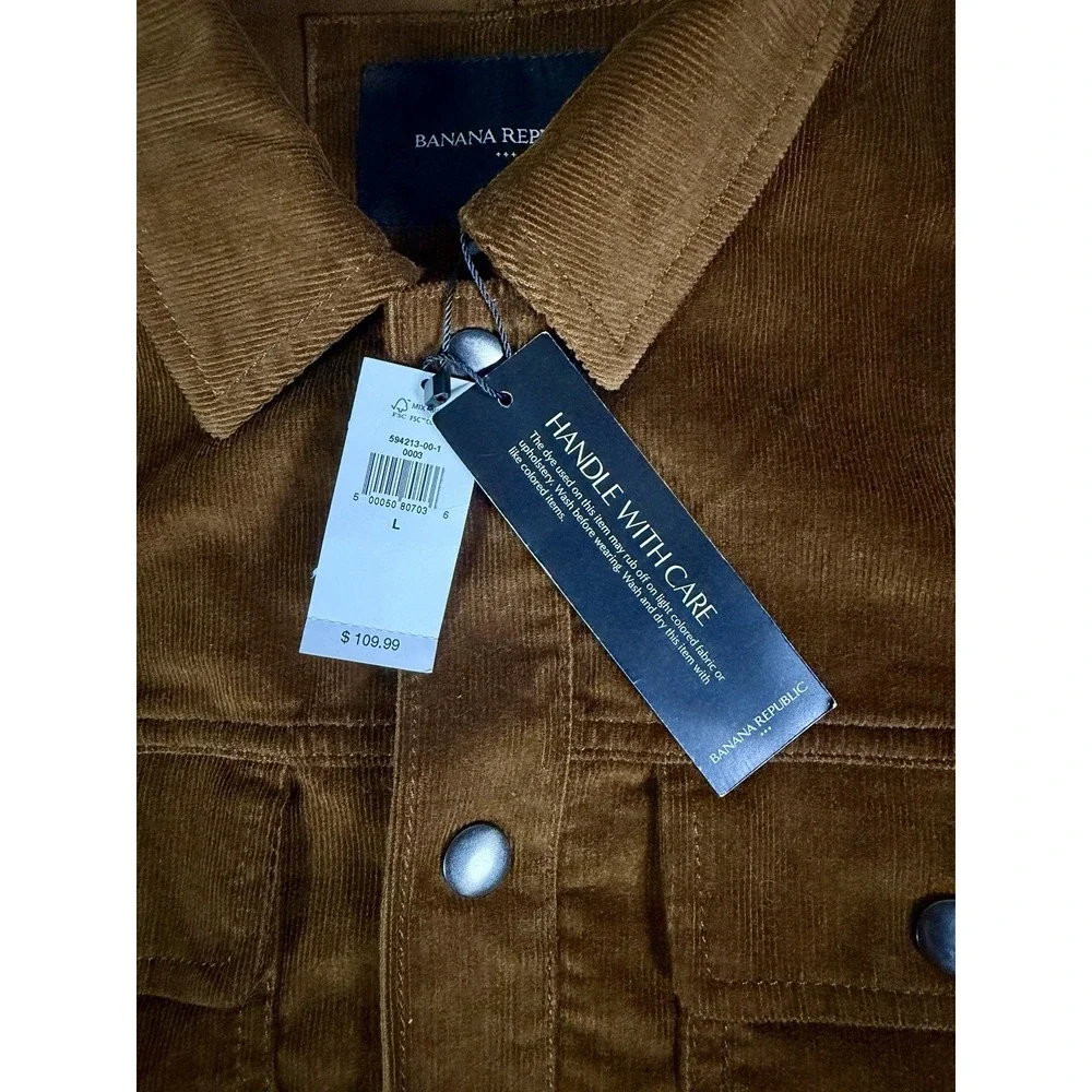 NWT Banana Republic Mens Large Corduroy Trucker Jacket Vicuna Brown Button Snaps